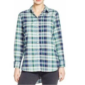 Birds of Paradis Plaid Button-Down Tunic Navy
